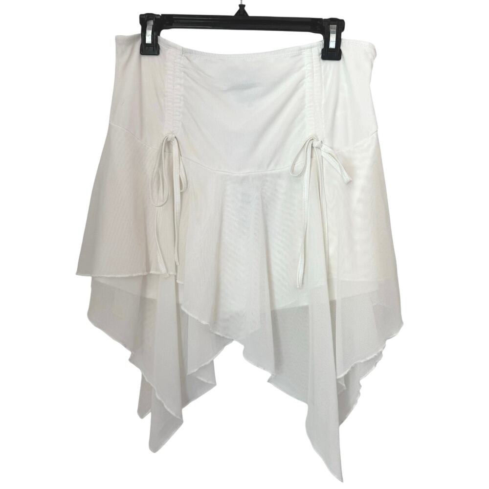 NWT Dolls Kill Current Mood XL White Asymmetrical Fairy Skirt Whimsygoth Ruched